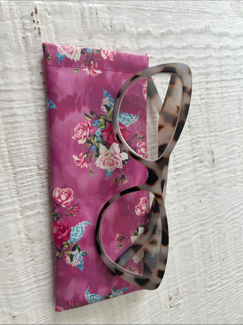 Betsey Johnson 2 plusTortoiseshell Cat-Eye Reading Glasses with Pink Floral Slee